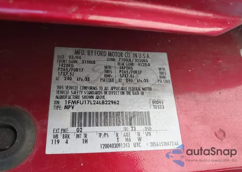 2004 Ford Expedition Eddie Bauer из США, поврежденный, VIN 1FMFU17L24LB22962